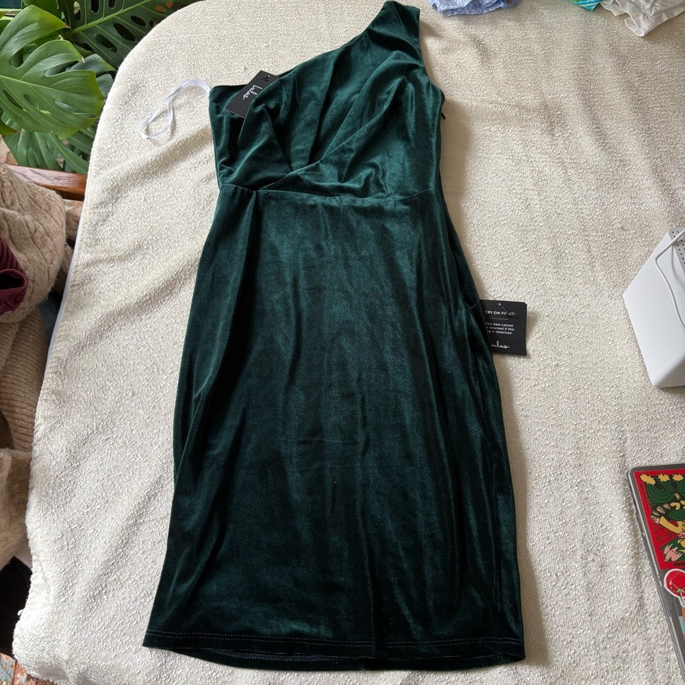 Lulu's Forest Green One-Shoulder Dress